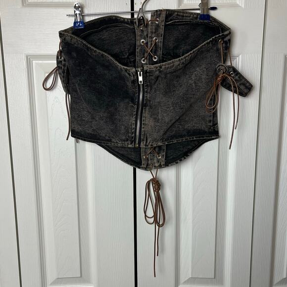 Pretty Little Thing Shape Brown Denim Lace Up Front Corset 6 - Picture 4 of 9
